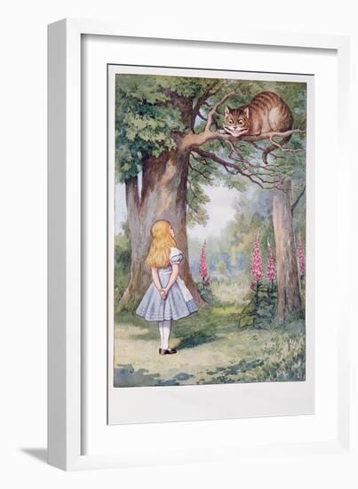 Alice and the Cheshire Cat, Alice's Adventures in Wonderland and through the Looking-Glass and What-John Tenniel-Framed Giclee Print