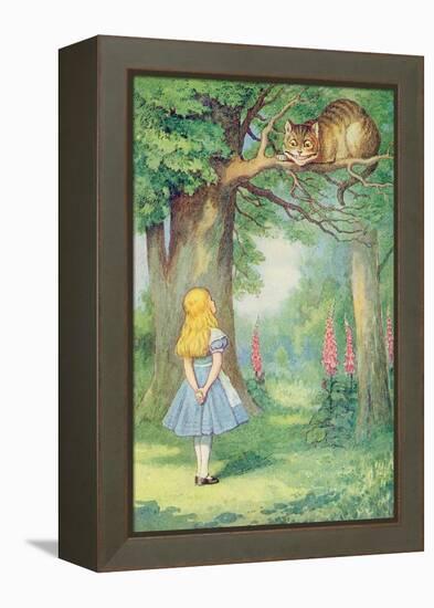 Alice and the Cheshire Cat, Illustration from Alice in Wonderland by Lewis Carroll-John Tenniel-Framed Premier Image Canvas