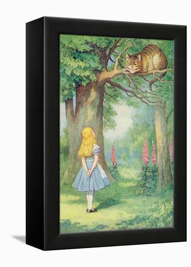 Alice and the Cheshire Cat, Illustration from Alice in Wonderland by Lewis Carroll-John Tenniel-Framed Premier Image Canvas