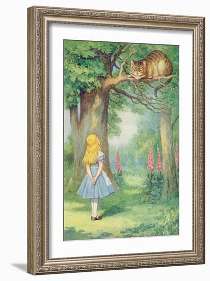 Alice and the Cheshire Cat, Illustration from Alice in Wonderland by Lewis Carroll-John Tenniel-Framed Giclee Print