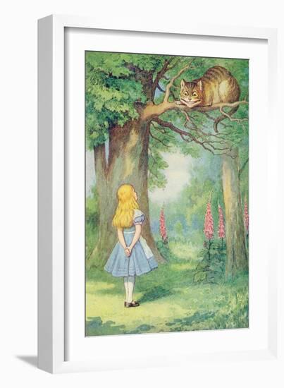 Alice and the Cheshire Cat, Illustration from Alice in Wonderland by Lewis Carroll-John Tenniel-Framed Giclee Print