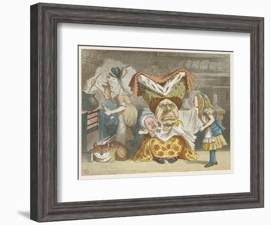 Alice and the Duchess in the Kitchen with the Duchess Who is Holding a Baby-John Tenniel-Framed Art Print