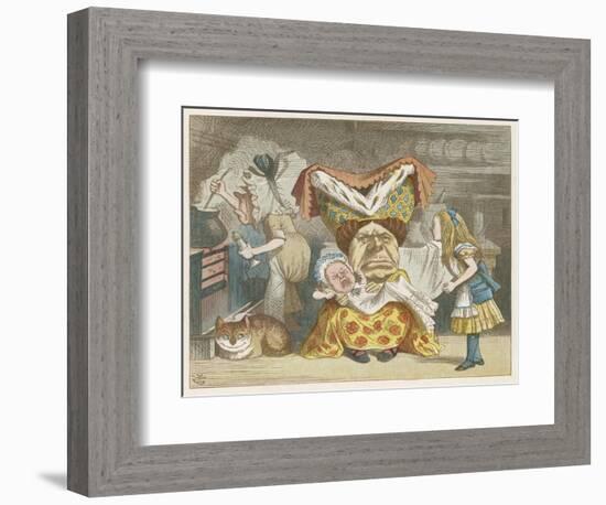 Alice and the Duchess in the Kitchen with the Duchess Who is Holding a Baby-John Tenniel-Framed Art Print