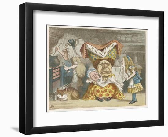 Alice and the Duchess in the Kitchen with the Duchess Who is Holding a Baby-John Tenniel-Framed Art Print