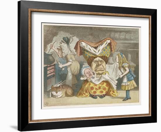 Alice and the Duchess in the Kitchen with the Duchess Who is Holding a Baby-John Tenniel-Framed Art Print