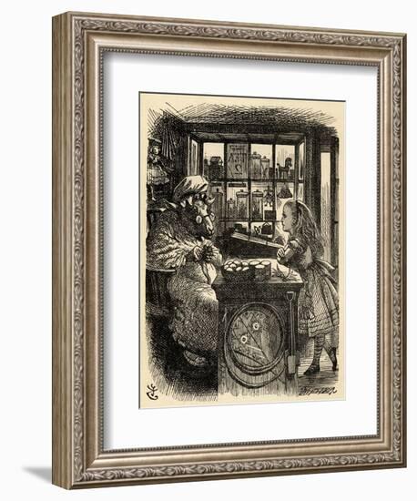 Alice and the Knitting Sheep, Illustration from 'Through the Looking Glass' by Lewis Carroll…-John Tenniel-Framed Giclee Print