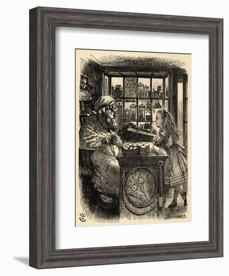 Alice and the Knitting Sheep, Illustration from 'Through the Looking Glass' by Lewis Carroll…-John Tenniel-Framed Giclee Print
