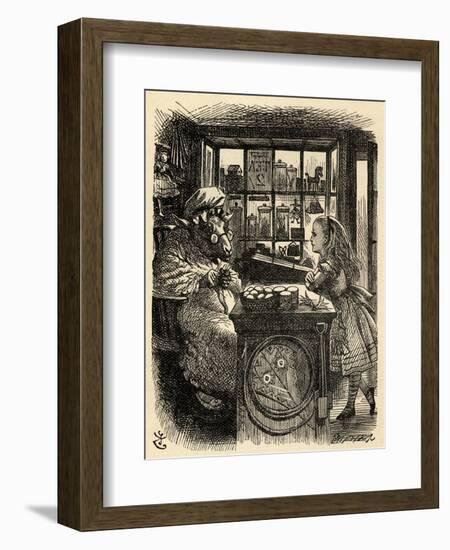 Alice and the Knitting Sheep, Illustration from 'Through the Looking Glass' by Lewis Carroll…-John Tenniel-Framed Giclee Print