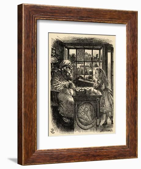 Alice and the Knitting Sheep, Illustration from 'Through the Looking Glass' by Lewis Carroll…-John Tenniel-Framed Giclee Print