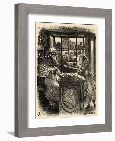 Alice and the Knitting Sheep, Illustration from 'Through the Looking Glass' by Lewis Carroll…-John Tenniel-Framed Giclee Print