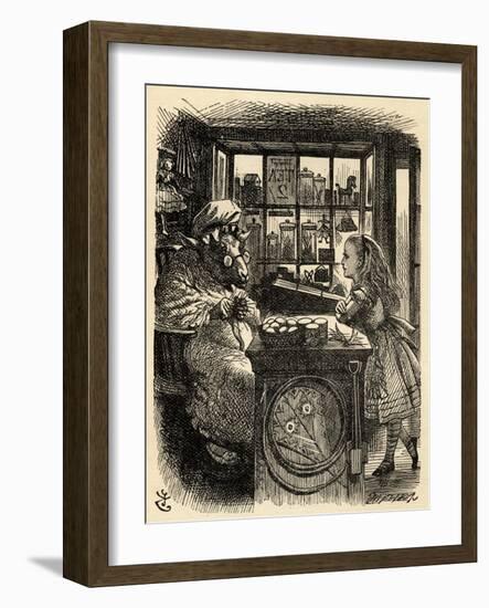 Alice and the Knitting Sheep, Illustration from 'Through the Looking Glass' by Lewis Carroll…-John Tenniel-Framed Giclee Print