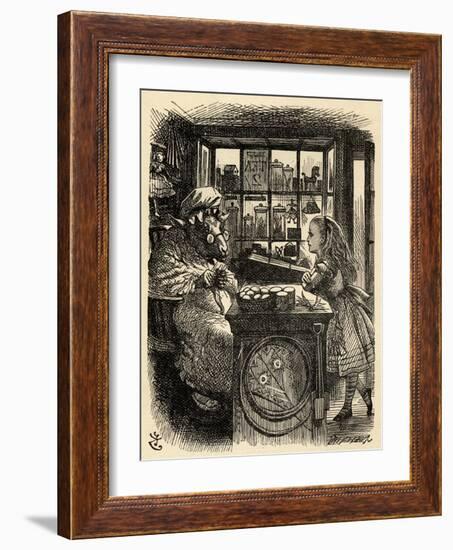 Alice and the Knitting Sheep, Illustration from 'Through the Looking Glass' by Lewis Carroll…-John Tenniel-Framed Giclee Print