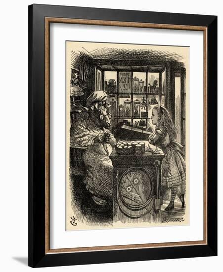 Alice and the Knitting Sheep, Illustration from 'Through the Looking Glass' by Lewis Carroll…-John Tenniel-Framed Giclee Print