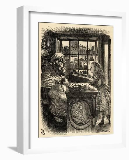 Alice and the Knitting Sheep, Illustration from 'Through the Looking Glass' by Lewis Carroll…-John Tenniel-Framed Giclee Print