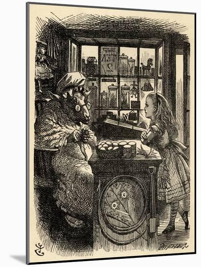 Alice and the Knitting Sheep, Illustration from 'Through the Looking Glass' by Lewis Carroll…-John Tenniel-Mounted Giclee Print