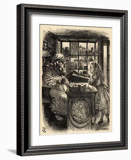 Alice and the Knitting Sheep, Illustration from 'Through the Looking Glass' by Lewis Carroll…-John Tenniel-Framed Giclee Print