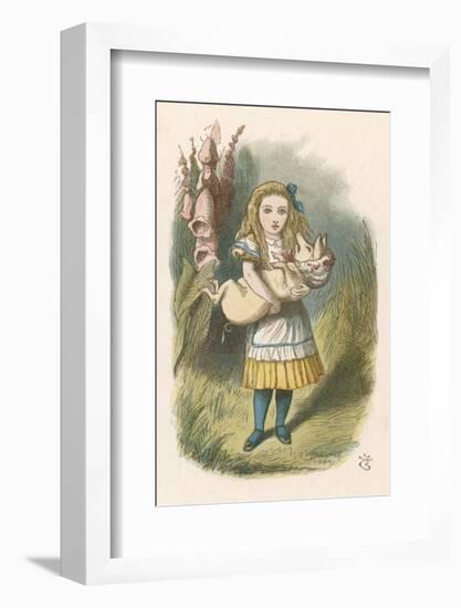 Alice and the Pig Alice Carrying a Baby Pig-John Tenniel-Framed Photographic Print