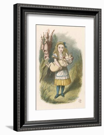 Alice and the Pig Alice Carrying a Baby Pig-John Tenniel-Framed Photographic Print