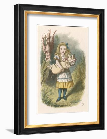 Alice and the Pig Alice Carrying a Baby Pig-John Tenniel-Framed Photographic Print