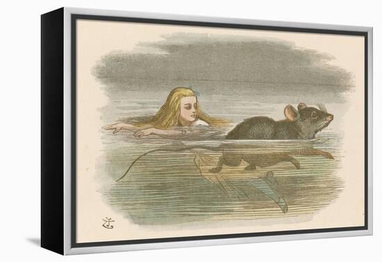 Alice and the Pool of Tears Swimming in It with a Mouse-John Tenniel-Framed Premier Image Canvas