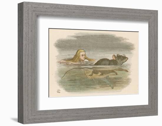 Alice and the Pool of Tears Swimming in It with a Mouse-John Tenniel-Framed Premium Photographic Print