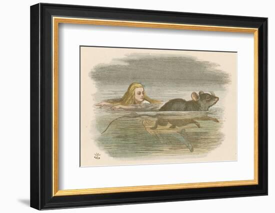 Alice and the Pool of Tears Swimming in It with a Mouse-John Tenniel-Framed Premium Photographic Print