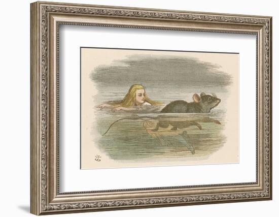 Alice and the Pool of Tears Swimming in It with a Mouse-John Tenniel-Framed Photographic Print