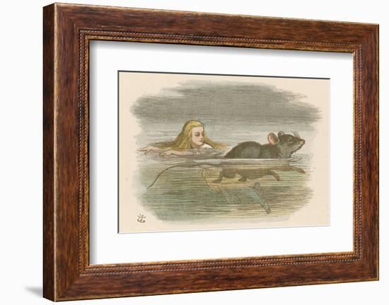 Alice and the Pool of Tears Swimming in It with a Mouse-John Tenniel-Framed Photographic Print