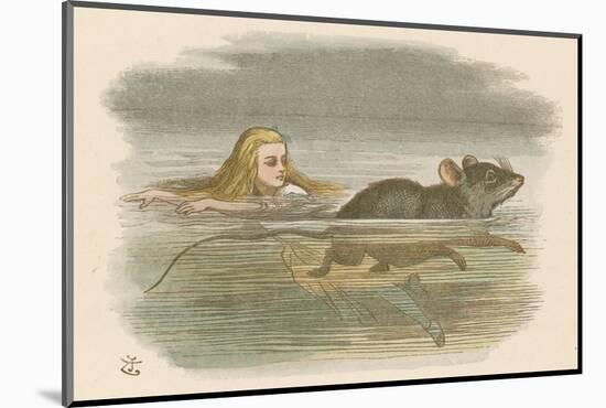 Alice and the Pool of Tears Swimming in It with a Mouse-John Tenniel-Mounted Photographic Print