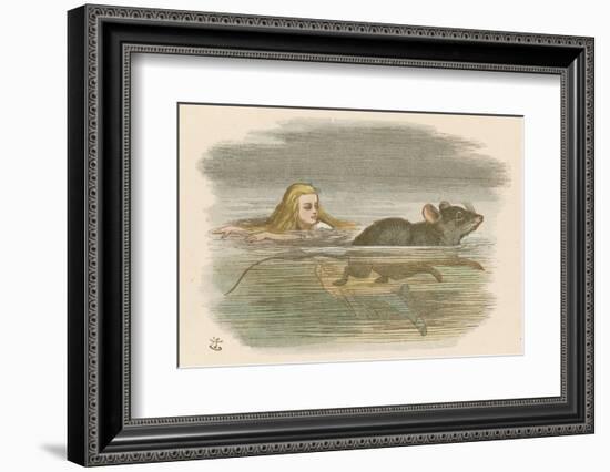 Alice and the Pool of Tears Swimming in It with a Mouse-John Tenniel-Framed Photographic Print