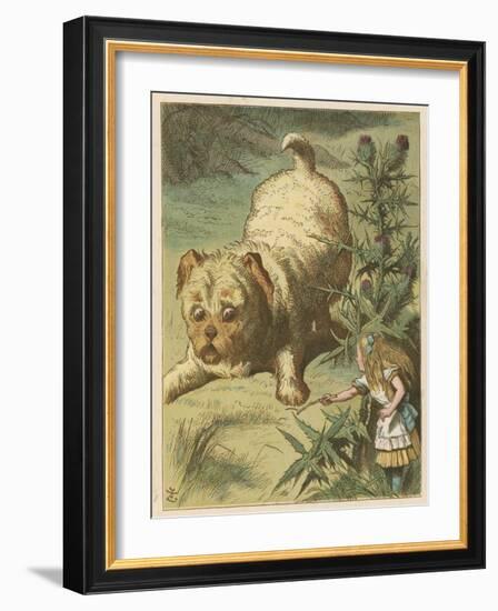 Alice and the Puppy-John Tenniel-Framed Art Print