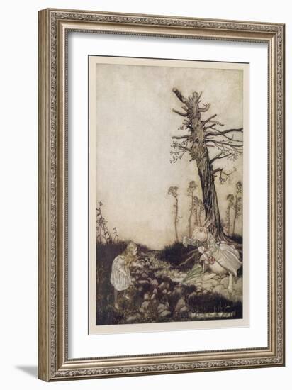 Alice and the White Rabbit-Arthur Rackham-Framed Art Print