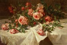 Red Roses on White Lace-Alice B Chittenden-Stretched Canvas