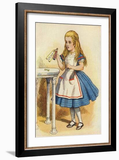 Alice Discovers a Bottle Marked “Drink Me” (Colour Engraving)-John Tenniel-Framed Giclee Print