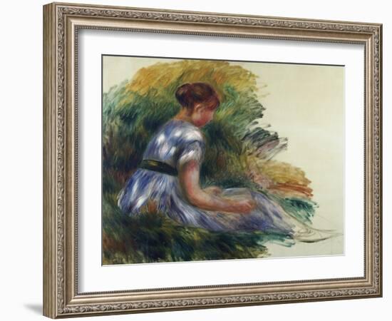 Alice Gamby in the Garden, Young Girl Sitting in the Grass, 1891-Pierre-Auguste Renoir-Framed Giclee Print