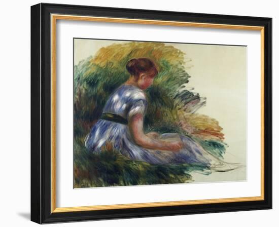 Alice Gamby in the Garden, Young Girl Sitting in the Grass, 1891-Pierre-Auguste Renoir-Framed Giclee Print