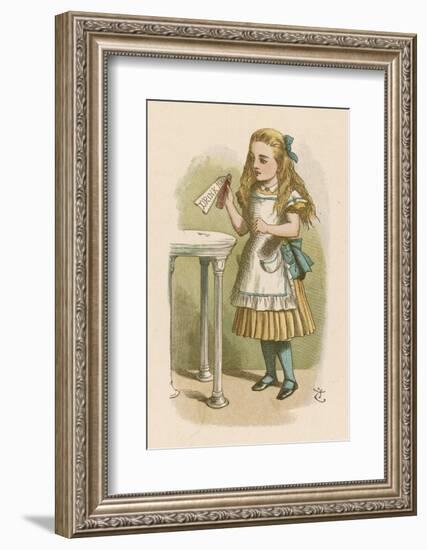 Alice Holds the Bottle Which Says "Drink Me" on the Label-John Tenniel-Framed Photographic Print