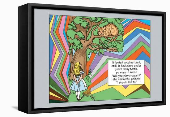 Alice in Wonderland: Alice and the Cheshire Cat-John Tenniel-Framed Stretched Canvas