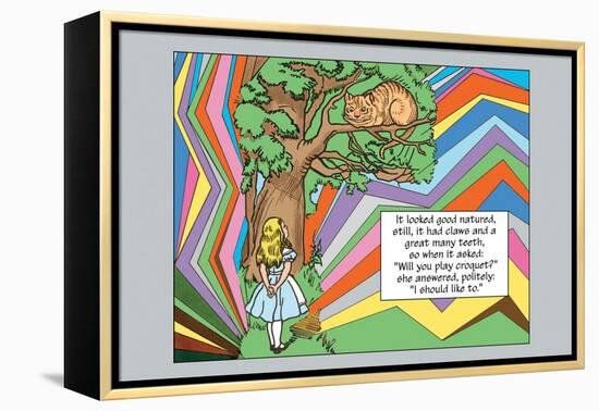 Alice in Wonderland: Alice and the Cheshire Cat-John Tenniel-Framed Stretched Canvas