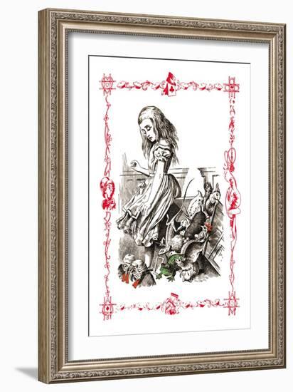 Alice in Wonderland: Alice Tips over the Jury Box-John Tenniel-Framed Art Print