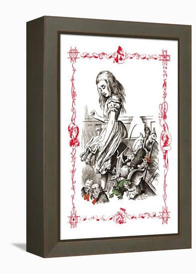 Alice in Wonderland: Alice Tips over the Jury Box-John Tenniel-Framed Stretched Canvas