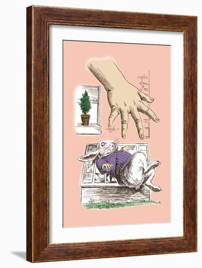 Alice in Wonderland: The White Rabbit and Alice's Big Hand-John Tenniel-Framed Art Print