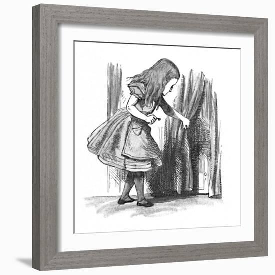 'Alice looking at a small door behind a curtain', 1889-John Tenniel-Framed Giclee Print