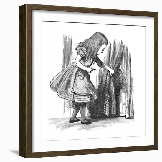 'Alice looking at a small door behind a curtain', 1889-John Tenniel-Framed Giclee Print