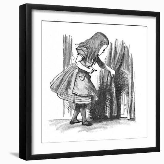 'Alice looking at a small door behind a curtain', 1889-John Tenniel-Framed Giclee Print