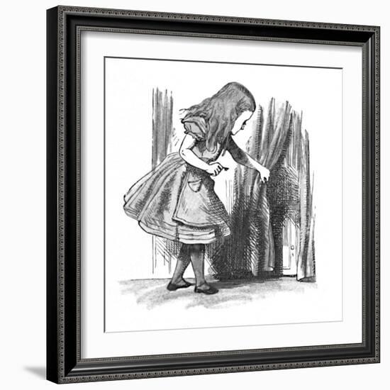 'Alice looking at a small door behind a curtain', 1889-John Tenniel-Framed Giclee Print