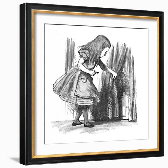 'Alice looking at a small door behind a curtain', 1889-John Tenniel-Framed Giclee Print