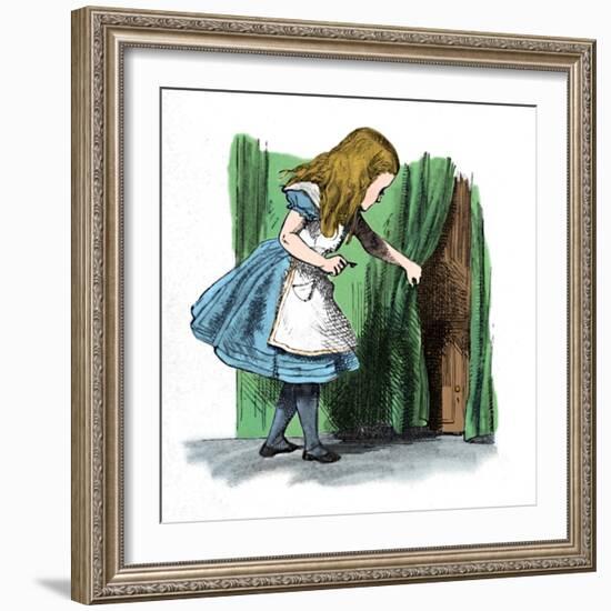 'Alice looking at a small door behind a curtain', 1889-John Tenniel-Framed Giclee Print