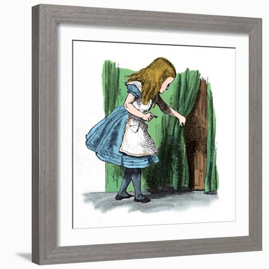 'Alice looking at a small door behind a curtain', 1889-John Tenniel-Framed Giclee Print