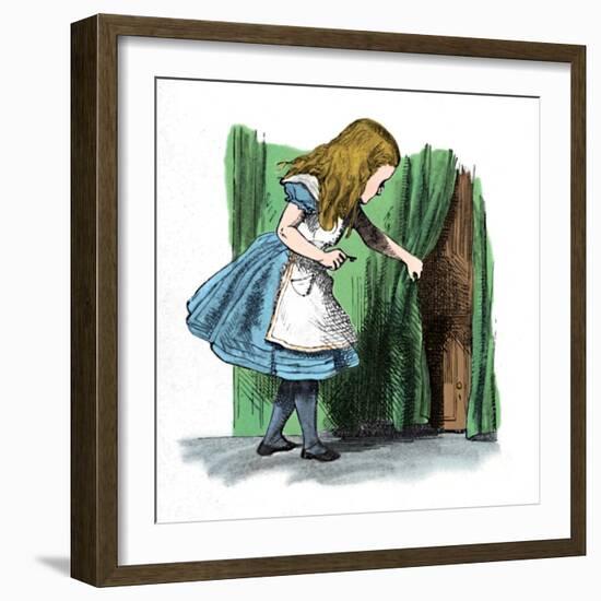 'Alice looking at a small door behind a curtain', 1889-John Tenniel-Framed Giclee Print